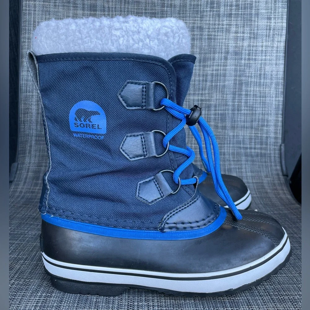 Sorel Kids Yoot Pac Nylon Waterproof Winter Boots Blue/Black Snow Shoes Youth 2